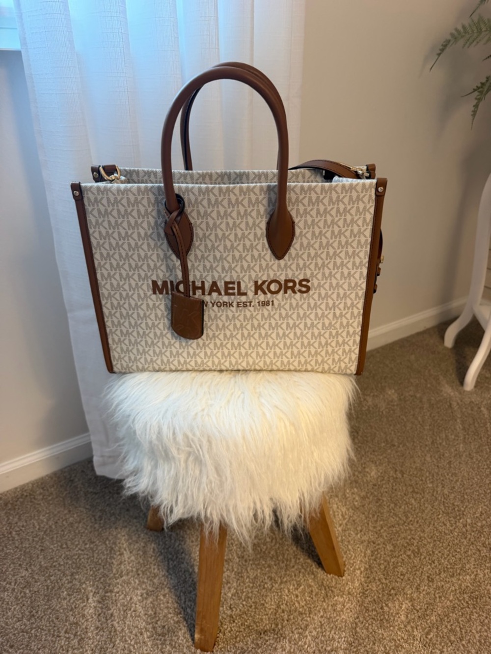 Michael Kors Cream and Brown Monogram Tote Briefcase
